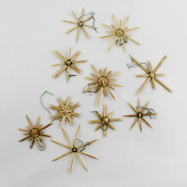 Lot of 12 Scandinavian Swedish Star-Shaped Woven Straw Christmas Ornaments