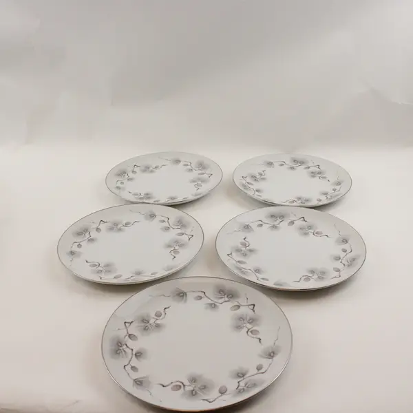 Lot Of 5 Narumi Pinehurst Pattern Silver Trim Salad Plates 6.75" Diameter