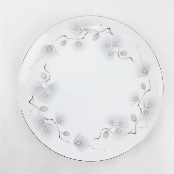 Lot Of 2 Narumi Pinehurst Pattern Silver Trim Dinner Plates 10.5" Diameter