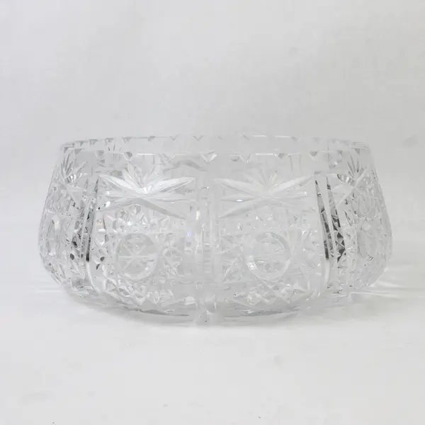 Vintage Lead Crystal Cut Bowl 7" Geometric Textured Heavy Clear