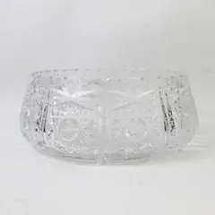 Vintage Lead Crystal Cut Bowl 7" Geometric Textured Heavy Clear