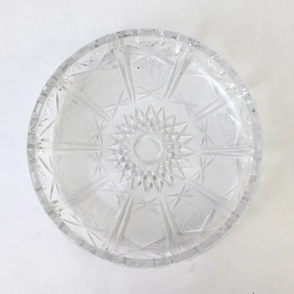 Vintage Lead Crystal Cut Bowl 7" Geometric Textured Heavy Clear
