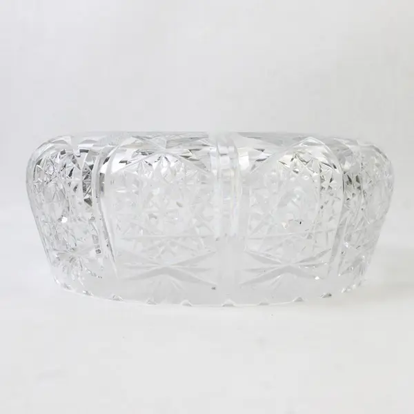 Vintage Lead Crystal Cut Bowl 7" Geometric Textured Heavy Clear