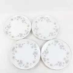 Lot Of 4 Narumi Pinehurst Pattern Silver Trim Dinner Plates 10.5" Diameter