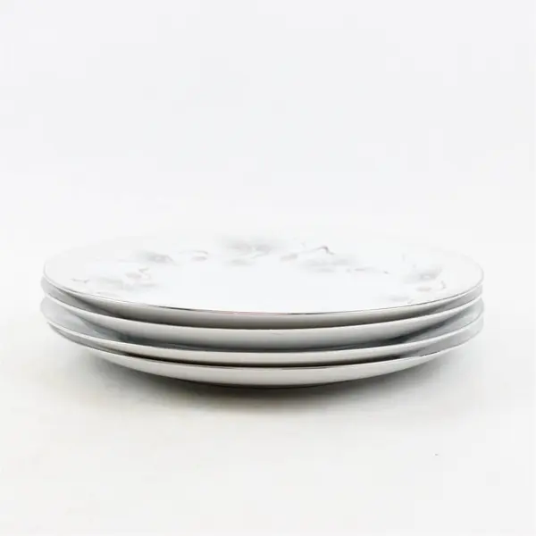 Lot Of 4 Narumi Pinehurst Pattern Silver Trim Dinner Plates 10.5" Diameter