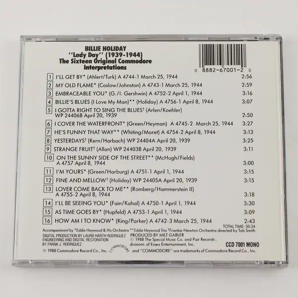 Lady Day CD (Hits from 1939-1944) Billie Holiday 1988, #CCD 7001 MONO 