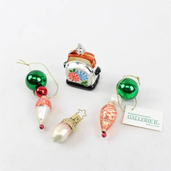Lot of 4 Vintage Hand-Blown Glass Ornaments From 2" Tall to 4" Tall Good
