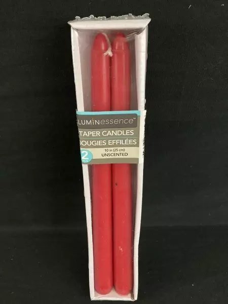 Lot of 2 Luminessence Red 10" Unscented Taper Dinner Candles New