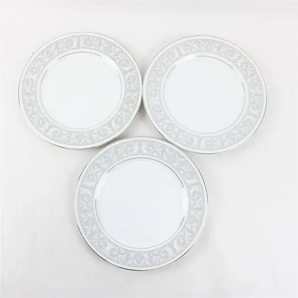 Lot Of 3 Imperial (Japan) Brand Whitney Pattern Silver Trim Dinner Plates 10.5"