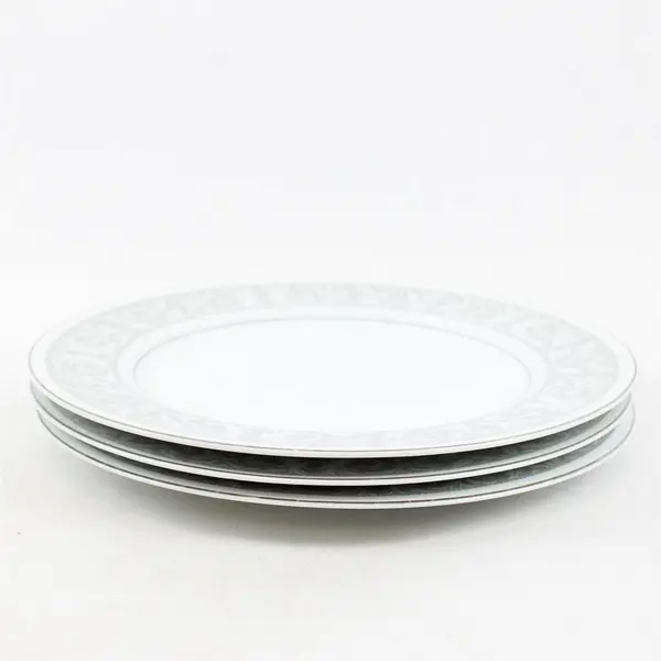 Lot Of 3 Imperial (Japan) Brand Whitney Pattern Silver Trim Dinner Plates 10.5"