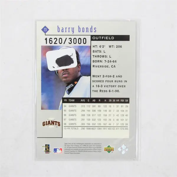  1999 Upper Deck Black Diamond Barry Bonds #1620/3000 Red Variation