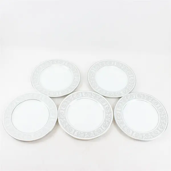 Lot Of 5 Imperial (Japan) Brand Whitney Pattern Silver Trim Dinner Plates 10.5"