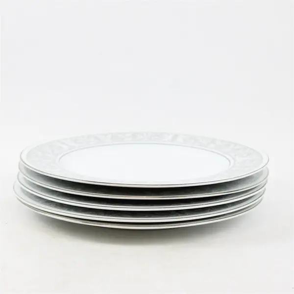 Lot Of 5 Imperial (Japan) Brand Whitney Pattern Silver Trim Dinner Plates 10.5"