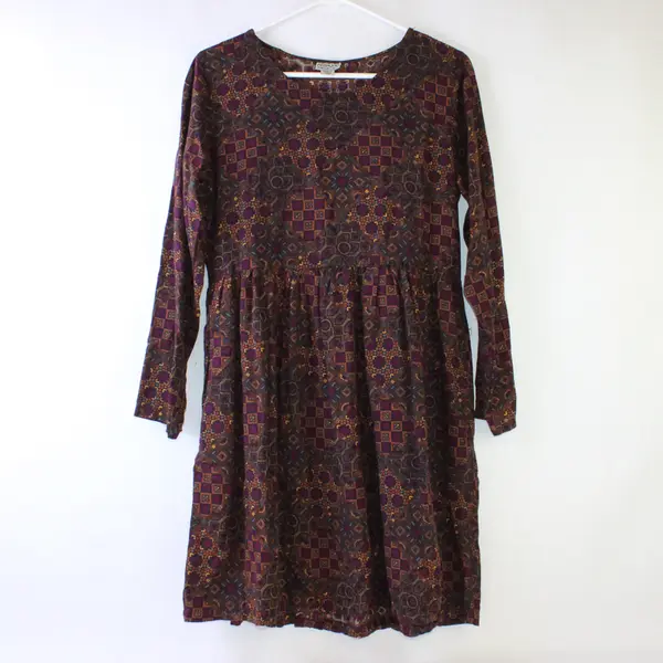 Putumayo Women's XS Geometric Multi-Color Rayon Knee-Length Long Sleeve Dress