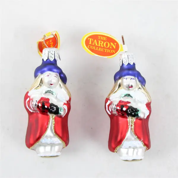Lot of 2 VTG Gedania Glass Santa Claus Ornaments With Blue Hats 2.5" Taron Coll