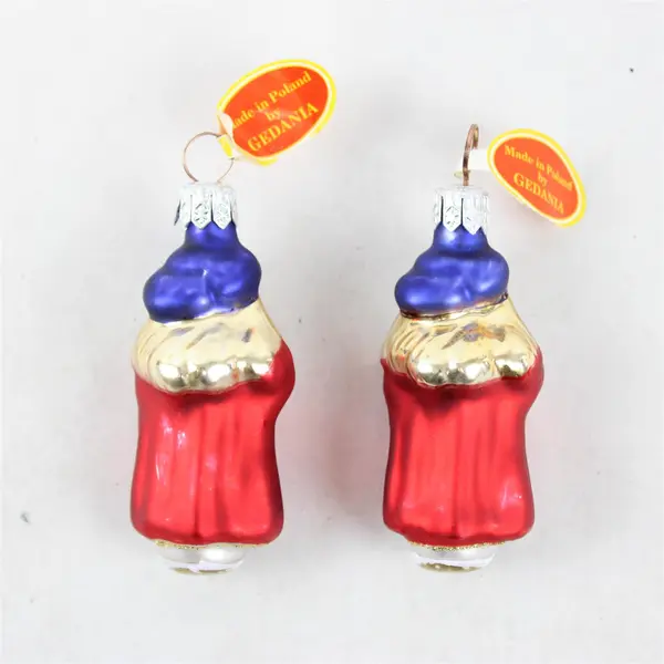 Lot of 2 VTG Gedania Glass Santa Claus Ornaments With Blue Hats 2.5" Taron Coll