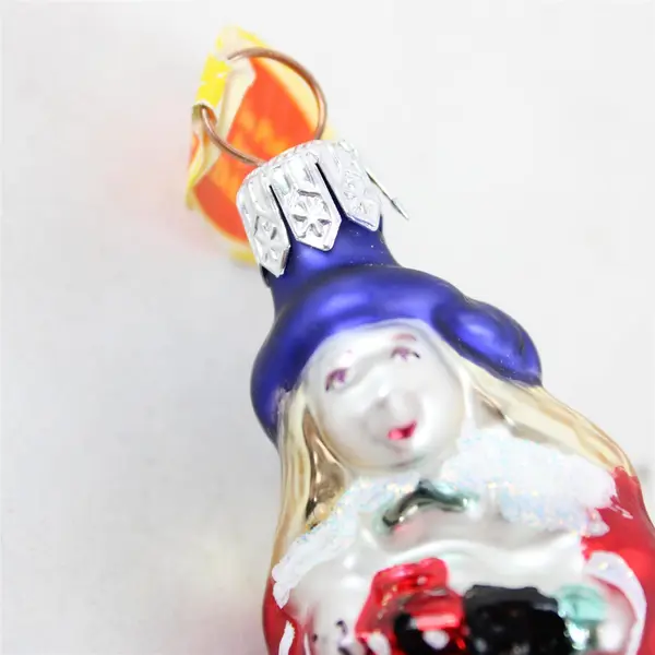 Lot of 2 VTG Gedania Glass Santa Claus Ornaments With Blue Hats 2.5" Taron Coll