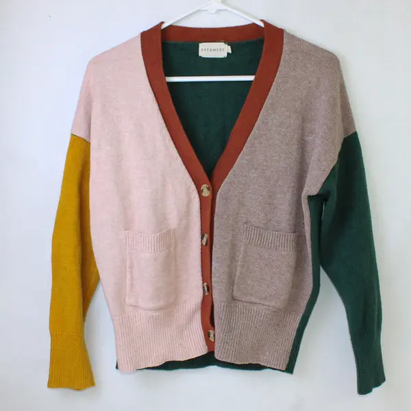 Dreamers Women's S Multicolor Patchwork Button Up Long Sleeve Cardigan