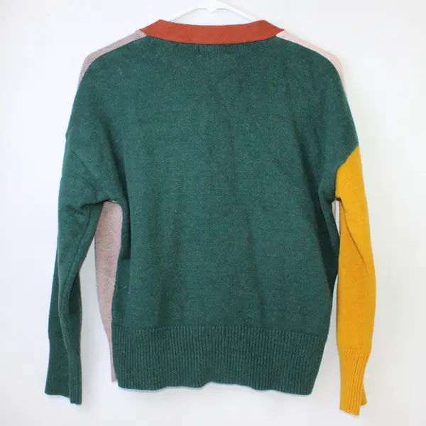 Dreamers Women's S Multicolor Patchwork Button Up Long Sleeve Cardigan