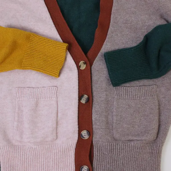 Dreamers Women's S Multicolor Patchwork Button Up Long Sleeve Cardigan