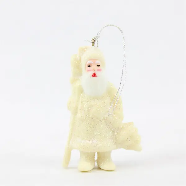 VTG Ceramic Old World Santa Cream Color Glitter Christmas Ornament 2.5" Tall VG
