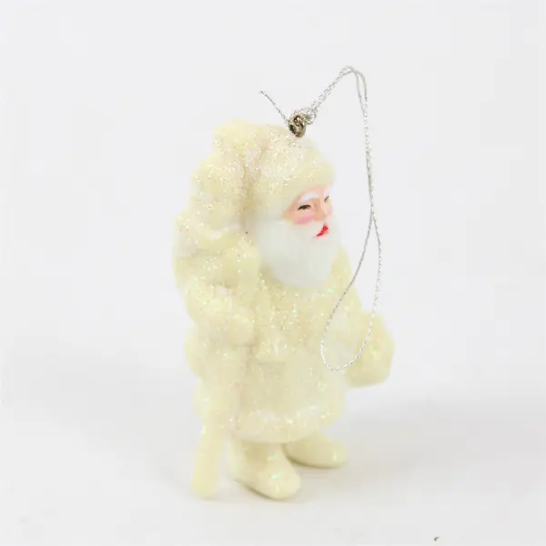 VTG Ceramic Old World Santa Cream Color Glitter Christmas Ornament 2.5" Tall VG