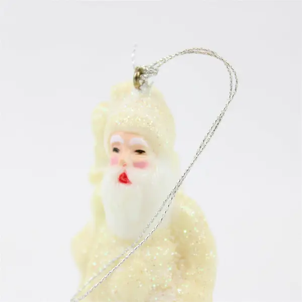 VTG Ceramic Old World Santa Cream Color Glitter Christmas Ornament 2.5" Tall VG