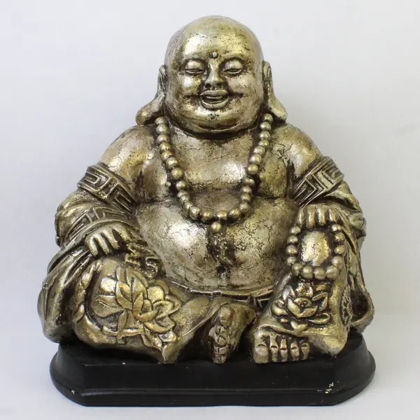 Sitting Happy Buddha Statue Gold Finish 10.5in Decorative Collectible