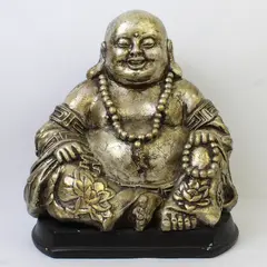Sitting Happy Buddha Statue Gold Finish 10.5in Decorative Collectible