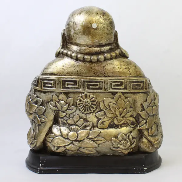 Sitting Happy Buddha Statue Gold Finish 10.5in Decorative Collectible