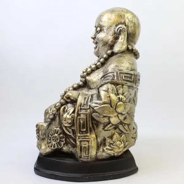 Sitting Happy Buddha Statue Gold Finish 10.5in Decorative Collectible