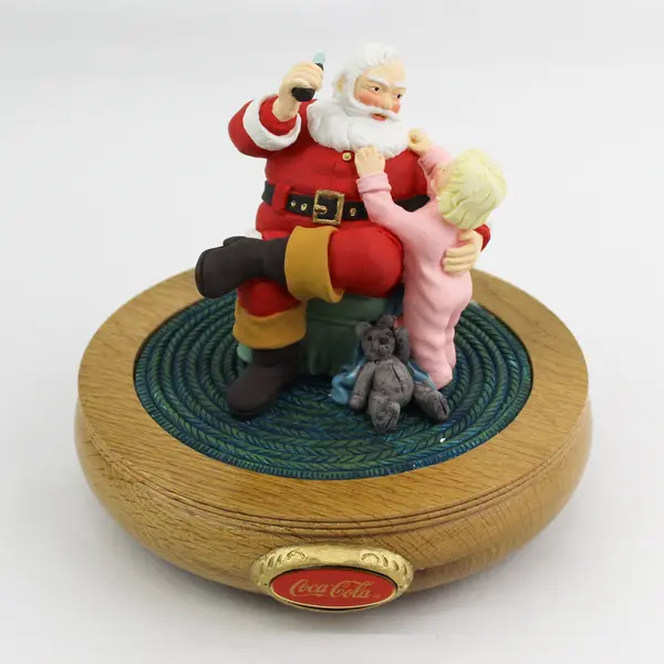 1999 Coca Cola Santa With Child Music Box 36007 Overwound For Parts or Repair