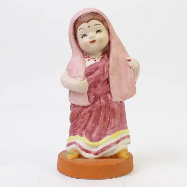 Hand-Painted Porcelain Figurine Woman Traditional Attire 4" Collectible