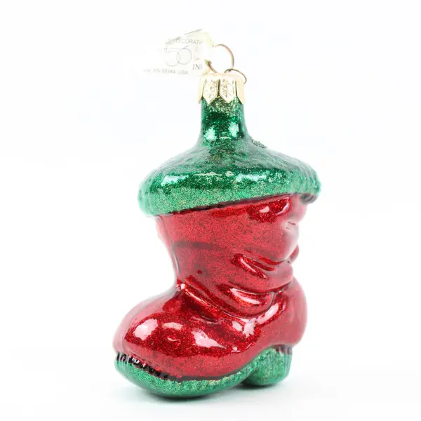 Dept 56 Blown Glass Red Green Santa Boot Ornament 3.5" Tall Very Good