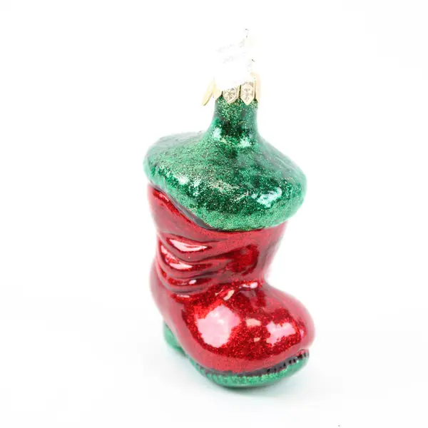 Dept 56 Blown Glass Red Green Santa Boot Ornament 3.5" Tall Very Good