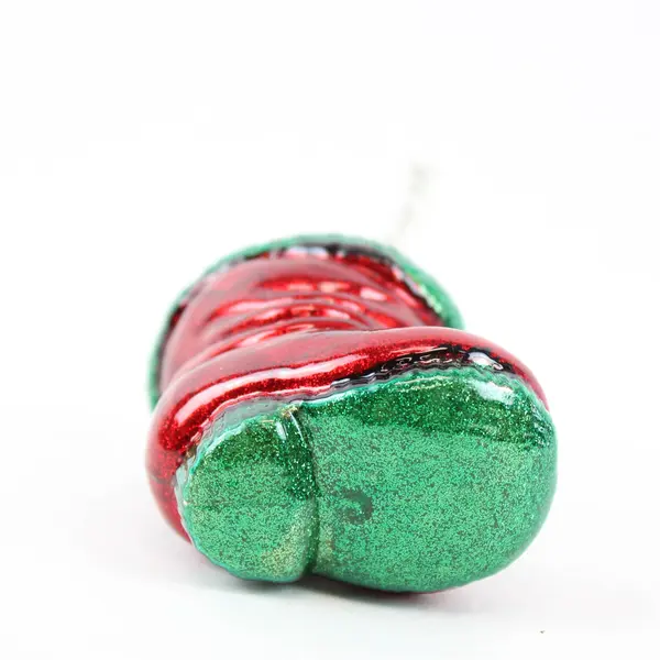 Dept 56 Blown Glass Red Green Santa Boot Ornament 3.5" Tall Very Good