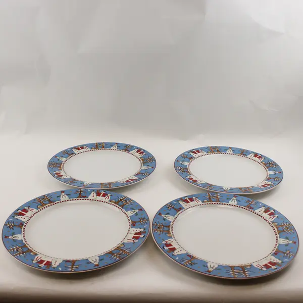 Set of 4 Vintage Sakura Debbie Mumm Snowman 10.5" Dinner Plates