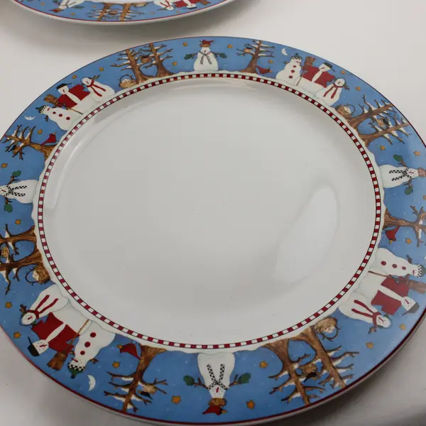 Set of 4 Vintage Sakura Debbie Mumm Snowman 10.5" Dinner Plates