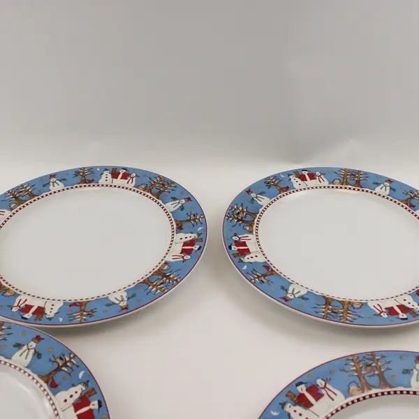 Set of 4 Vintage Sakura Debbie Mumm Snowman 10.5" Dinner Plates