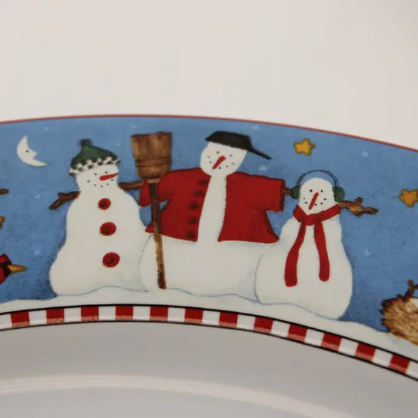 Set of 4 Vintage Sakura Debbie Mumm Snowman 10.5" Dinner Plates