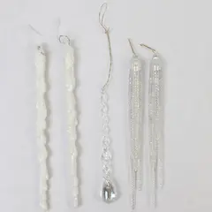 Lot of 5 Icicle Glitter Christmas Tree Ornaments Holiday Decor