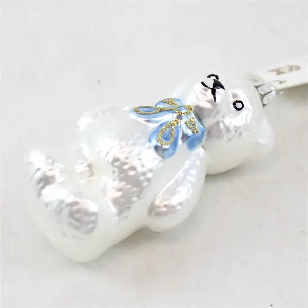 VTG The Golden Bell Collection Hand Blown Christmas Teddy Bear Ornament 4.5" VG