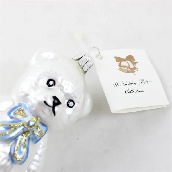 VTG The Golden Bell Collection Hand Blown Christmas Teddy Bear Ornament 4.5" VG