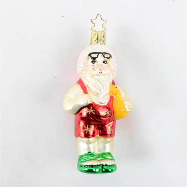Inge Glas Santa in Swimsuit Hand Blown Glass Ornament 4" Tall Very Good
