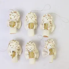 Lot of 6 Vintage-Style Macaroni Angel Ornaments Christmas Holiday Decor