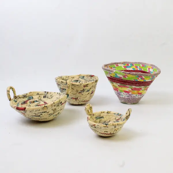 Lot of 4 Small Colorful Handmade Fabric Bowls