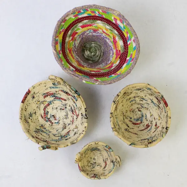 Lot of 4 Small Colorful Handmade Fabric Bowls