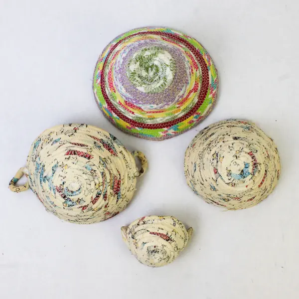 Lot of 4 Small Colorful Handmade Fabric Bowls