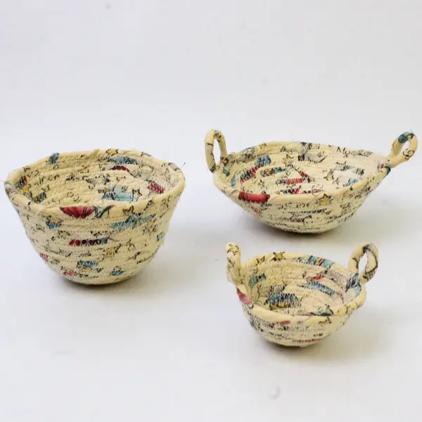 Lot of 4 Small Colorful Handmade Fabric Bowls