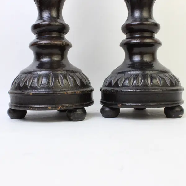 Set of 2 Vintage Dark Brown Wooden Candlestick Holders 12-1/4"